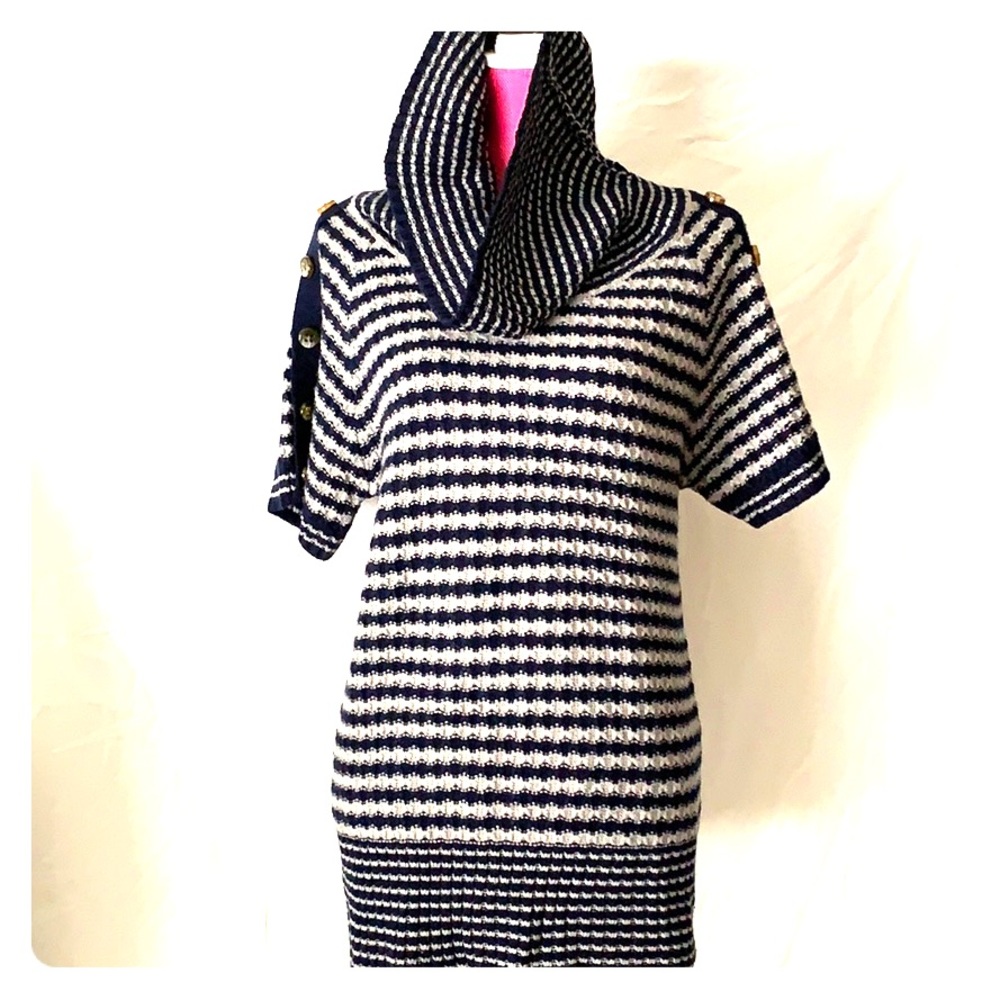 Navy blue and gray sweater dress